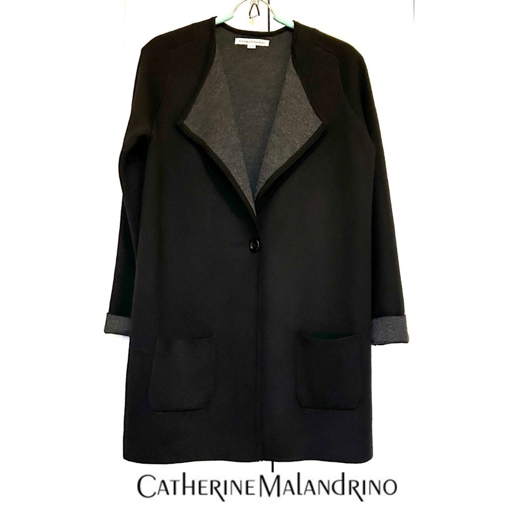 Catherine Malandrino Black/Charcoal One Button Coatigan Size Medium EUC